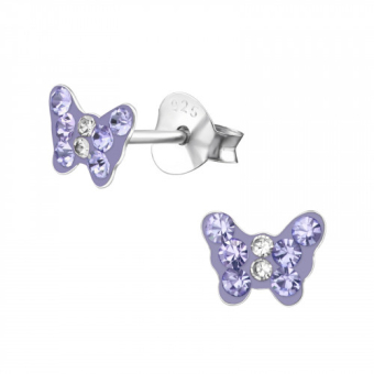 Oorknopjes zilver vlinder met kristallen